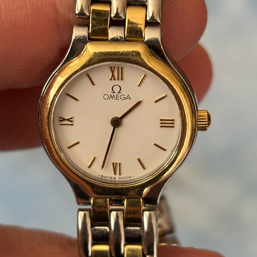 Omega Gold and Silver Two-Tone Watch with Roman Numerals - Picture 9 of 9